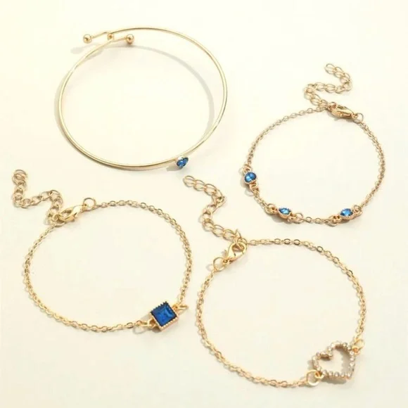 4pcs/set Rhinestone Heart Decor Bracelet For Women Jewelry Gift Wedding … - Picture 3 of 5